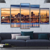 Canvas Wall Art Pictures Prints Posters 5 Pieces San Francisco Twilight Bridge Sunset Paintings