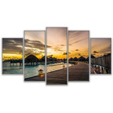 Canvas Wall Art Pictures Home Decor Poster 5 Pieces Paradise Dockside Sunset Dawn Breaking Bridge Seascape Painting