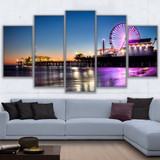 Canvas Wall Art Pictures 5 Pieces Los Angeles Beach Pier Painting  Prints Ferris Wheel Poster
