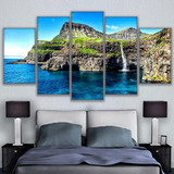HD Prints Canvas Wall Art Pictures Landscape Poster 5 Piece Paradise Is An Island Alpine Waterfall Painting