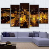 HD Prints Painting Wall Art Canvas Poster 5 Piece Prague Busy Streets Landscape Pictures
