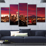 Canvas Prints Painting Modular Wall Art Tower Poster 5 Pieces Overhead Night Sky Seattle Cityscape Pictures