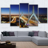 Modern Wall Art Canvas HD Prints Painting Modular Poster 5 Pieces Boston City Flow Bridge Nightscape Pictures