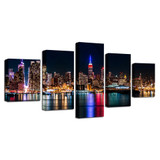 Canvas HD Prints Posters Wall Art 5 Pieces New York City Nightscape Paintings Building Pictures