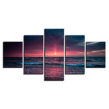 Wall Art Canvas HD Prints Painting 5 Pieces Sunset Glow Seascape Pictures Dusk Sea Wave Poster