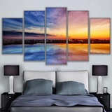 Modular Wall Art Canvas Painting 5 Pieces City On The Water Sunset Landscape Pictures Poster