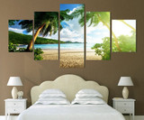 Canvas Prints Paintings Wall Art Posters 5 Pieces Beach Palm Tree Group Seascape Pictures