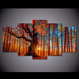 Wall Art Canvas HD Prints Poster Pictures 5 Pieces Forest Sky Trees Autumn Foliage Landscape Paintings