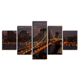 Canvas Paintings Pictures 5 Pieces Manhattan Bridge New York City Night Landscape Posters Wall Art