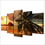 Canvas Paintings HD Prints Posters 5 Pieces Tropical Beach Palm Trees Sunset Seascape Pictures