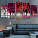 Canvas Paintings  5 Pieces Red Trees Landscape Pictures Wall Art HD Prints Deciduous Street Posters