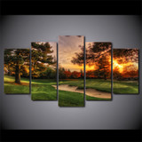 Modular Pictures Wall Art Canvas HD Prints Poster 5 Pieces Golf Course Trees Sunset Landscape Painting