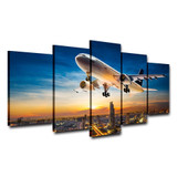 Modular Pictures HD Print Canvas Oil Painting Wall Art 5 Panel Airplane Sunset Landscape Poster