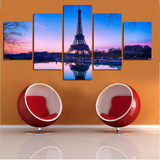 Canvas Wall Art Decor Pictures HD Printed 5 Pieces Paris Eiffel Tower Poster Sunset Landscape Painting