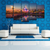Modern HD Printed Canvas  Wall Art Poster 5 Pieces Amusement Park Castle Night Painting Modular Pictures