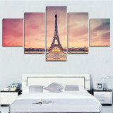 Modular Poster HD Print Canvas Painting Wall Art 5 Panel Paris Building Effiel Tower Sunset Glow Landscape Pictures