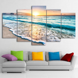 Canvas Painting Wall Art Pictures 5 Pieces Seascape Sunset Beach Sea Wave Poster Living Room HD Printed