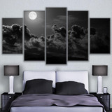 Canvas Painting Wall Art Abstract Poster 5 Pieces Look Up Moon Is Round Cloud Night Pictures