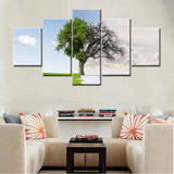 Painting Abstract Canvas Wall Art Printed Poster 5 Pieces Green Spring And Winter Dead Trees Landscape Pictures