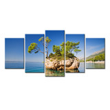 Abstract Canvas Painting Wall Art Oil Poster Modular Pictures 5 Panel Seaside Island Blue Sky Home Decor HD Photo