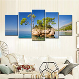 Abstract Canvas Painting Wall Art Oil Poster Modular Pictures 5 Panel Seaside Island Blue Sky Home Decor HD Photo