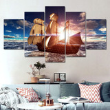 Canvas HD Printed Painting Wall Art Pictures 5 Panel Sea Wave Sailing Boat Sunset Seascape Poster