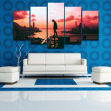 Canvas Wall Art Painting HD Prints Pictures 5 Panel Sunset Glow Boy Standing On Handrail Railing Poster