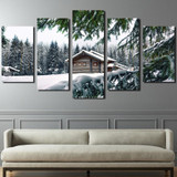 Canvas Painting Wall Art Pictures 5 Pieces Snow Tree Snow House Landscape Oil Poster