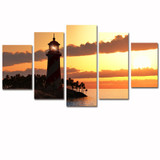 Wall Art Canvas Paintings Home Decor Posters 5 Pieces Pictures Lighthouse Sunset Landscape Modern HD Printed Photo