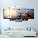 Modern Canvas Poster Home Decor Wall Art Pictures 5 Pieces Fishing In The Lake Sunset Painting