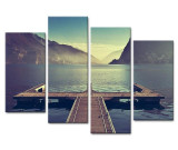 4 Panel Art Wall Lake Mountain Pontoon Landscape Canvas Picture HD Print on Canvas