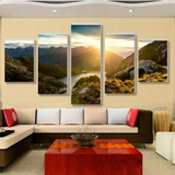 Mountain And River Landscape Canvas Painting 5 Pieces Wall Art Spectacular Wall Picture