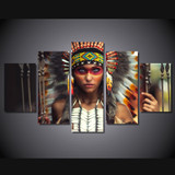 HD Printed 5 Piece Canvas Art Abstract Indian Girl Painting Wall Pictures