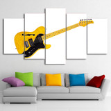 Printed 5 Piece Canvas Art Music Yellow Guitar Painting White Wall Pictures Modular Painting