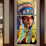 3 Panel Native American Indian Girl Feathered Canvas Painting Wall Art Prints Home Decor