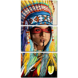 3 Panel Native American Indian Girl Feathered Canvas Painting Wall Art Prints Home Decor