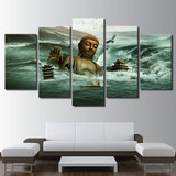 Printed 5 Panel Buddha Landscape Picture Modular Painting Modern Wall Art Home Decor Artwork Canvas Prints