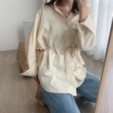 Korean Long Sleeve White Cotton Linen shirts for Women