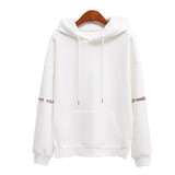 Casual Long Sleeve Hooded Neck Front Pockets Women Embroidery Sweatshirt Hoodies