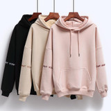 Casual Long Sleeve Hooded Neck Front Pockets Women Embroidery Sweatshirt Hoodies