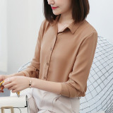 Casual Long Sleeve Turn-down Collar Button Women Chiffon Loose Shirts