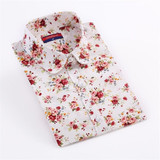 Floral Print Long Sleeve Turn-down Collar Summer Women Casual Cotton Shirts
