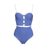 Women Striped Push Up Polyester Bodysuit One Piece Swimsuit