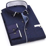 Men Long Sleeved Printed Turn-down Collar Slim Fit Formal Shirt