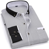 Men Long Sleeved Printed Turn-down Collar Slim Fit Formal Shirt