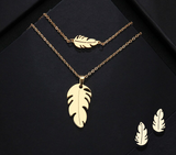Feather Shape Stainless Steel Women Jewelry Sets Necklace/Earrings/Bracelets