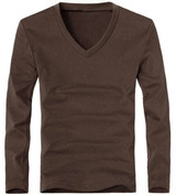 Casual V-Neck Long Sleeve Cotton Men Elastic T-Shirts Tops