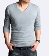 Casual V-Neck Long Sleeve Cotton Men Elastic T-Shirts Tops