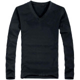 Casual V-Neck Long Sleeve Cotton Men Elastic T-Shirts Tops
