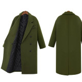 Winter Long Sleeve Double Breasted Buttons Women Wool Casual Long Coat Jacket